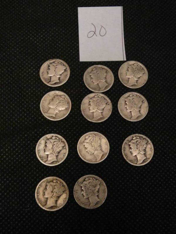 lot 20 image: 11 - Mercury Dimes