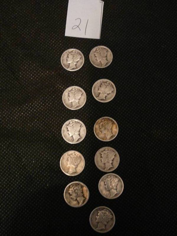 lot 21 image: 11 - Mercury Dimes