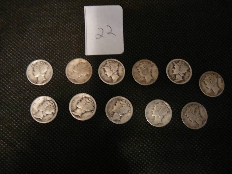 lot 22 image: 11 - Mercury Dimes
