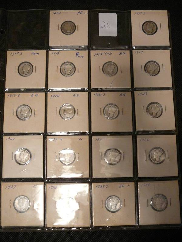 lot 26 image: 17 - Mercury Dimes & 1- 1914 Barber Dime