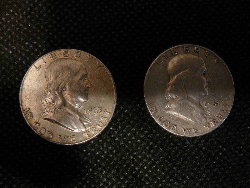 lot 67 image: 2 Franklin Half Dollars