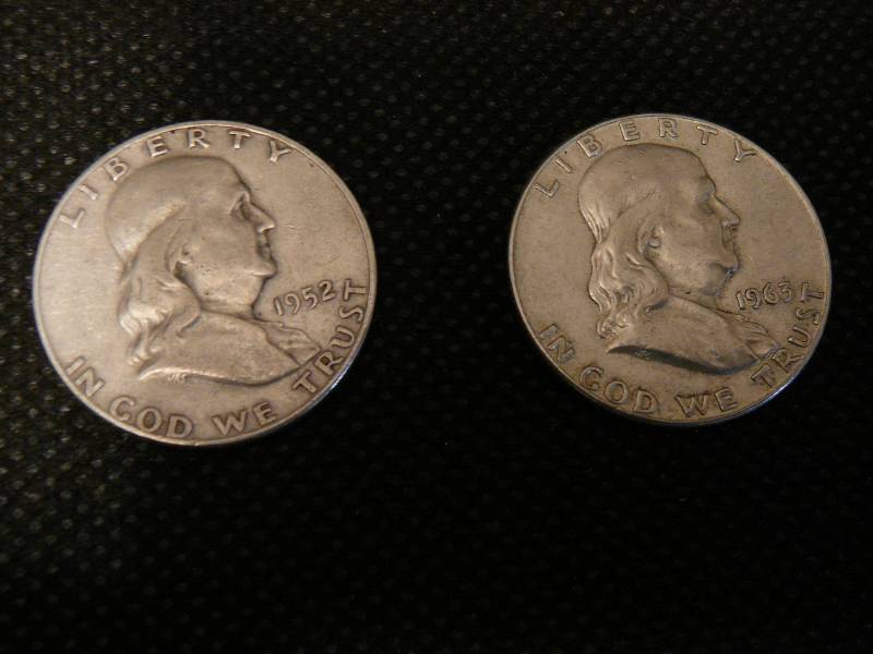 lot 68 image: 2 Franklin Half Dollars