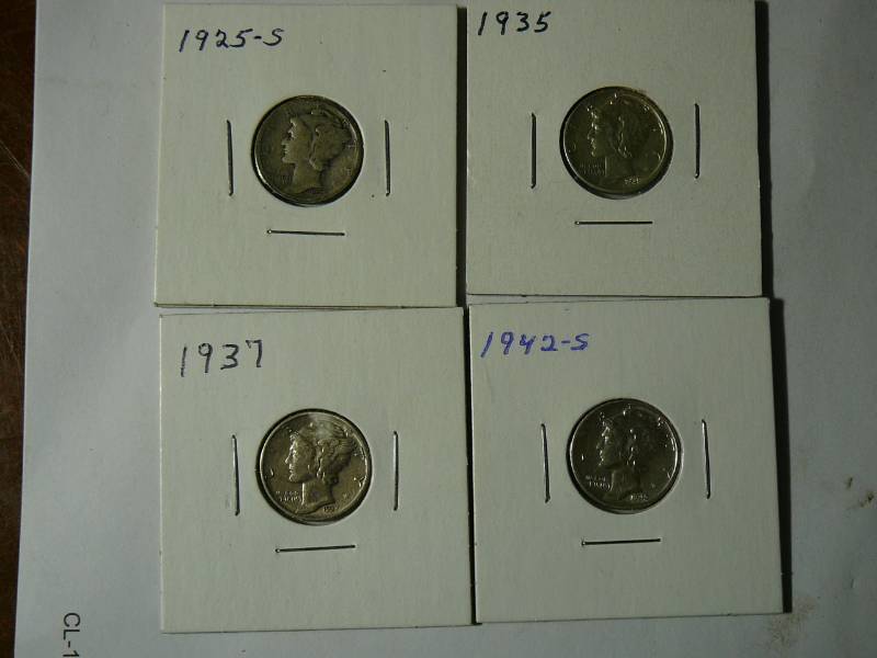 lot 92 image: 4 Mercury Dimes