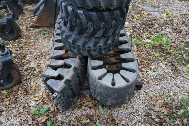 Set of 6 - Solideal Brand Skid Loader Tires, Rims & Over The Tire Rubber Tracks