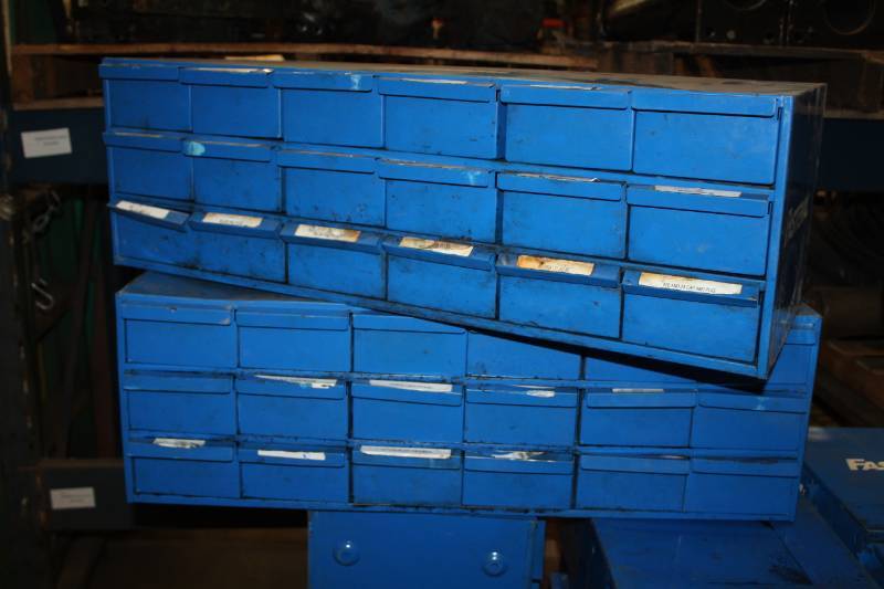 lot 108 image: Lot of (2) Fastenal Metal 18-bin Parts Organizer Cabinet