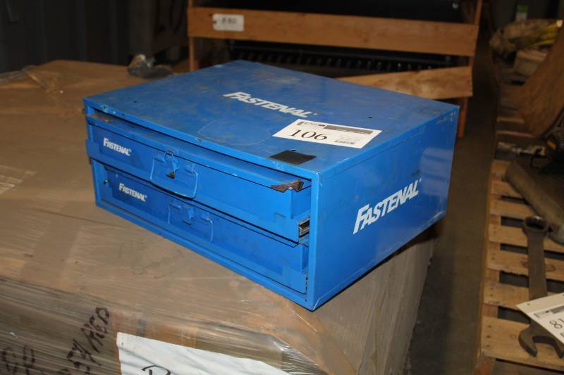 lot 106 image: Fastenal Metal 2-Sliding Drawer Parts Organizer Case