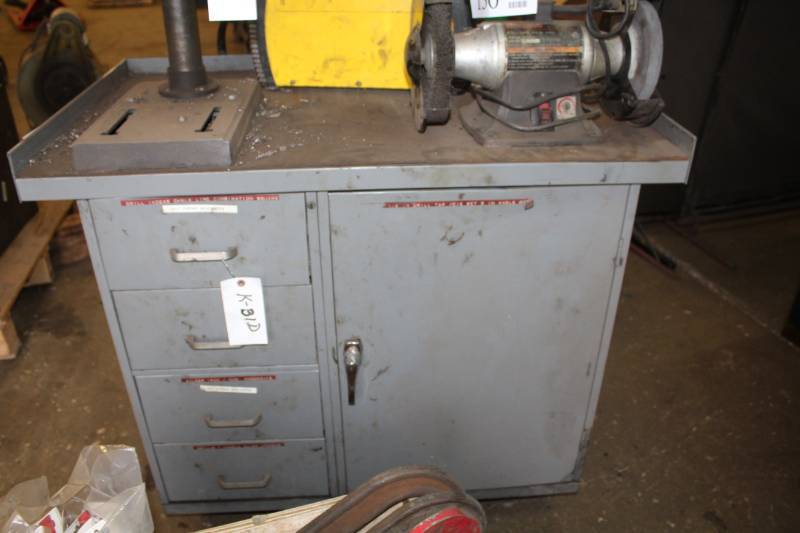 lot 131 image: Rolling Metal Work Table Cabinet with 3-Drawers1-Door Storage