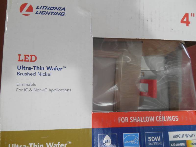 lot 16 image: (7) Lithonia Lighting Wafer Square 4 In Brush Nickel Intergrated Led Recessed Kit