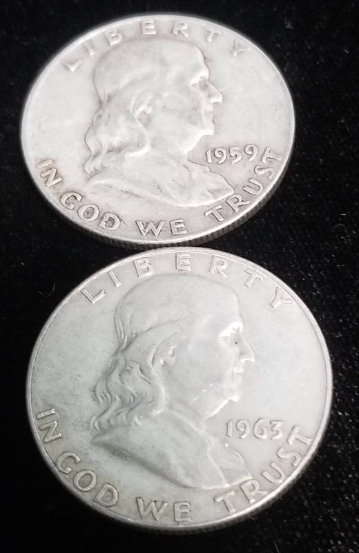 2 FRANKLIN HALF DOLLARS 1959 1963-D