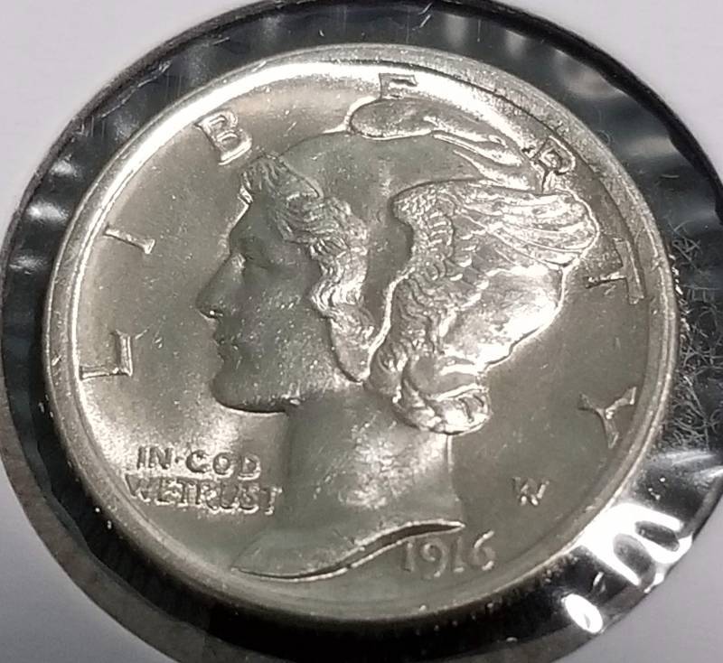 1916 MERCURY SILVER DIME BU-UNC FSB FULL SPLIT BANDS