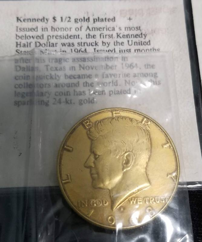 2 HALF DOLLARS 1948 FRANKLIN 1968 GOLD PLATED KENNEDY