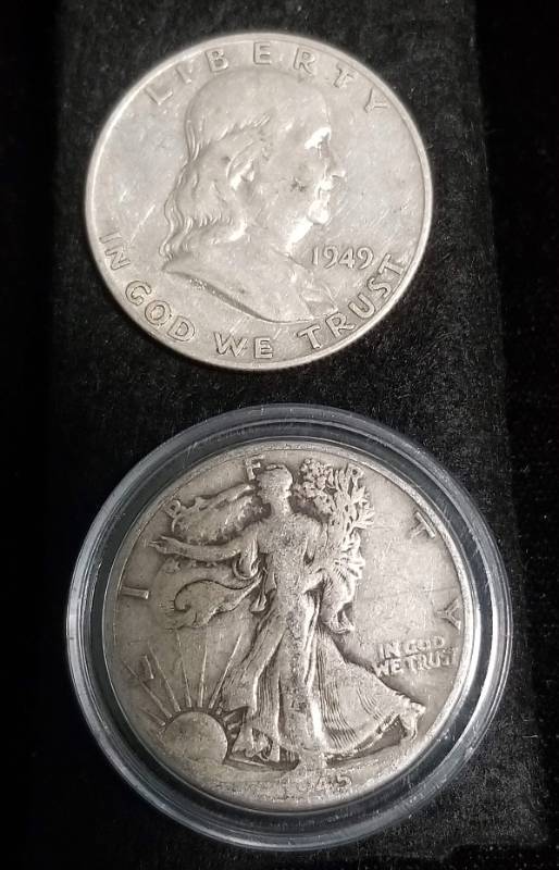 2 HALF DOLLARS 1945-D WALKING LIBERTY 1949-D FRANKLIN