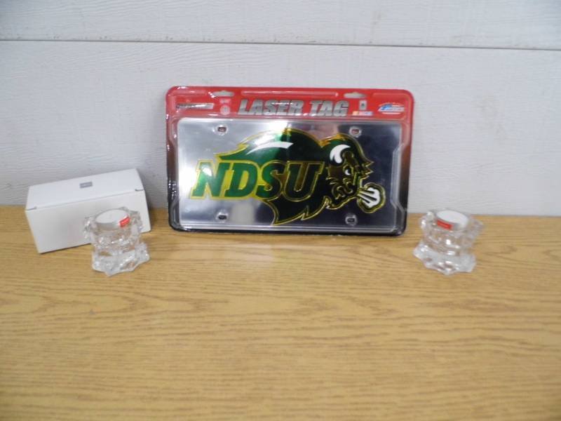 lot 55 image: NDSU License Plate - 2 Candle Holders