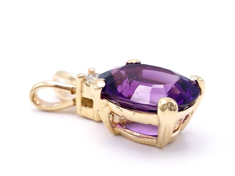 Ladies Amethyst and Diamond Estate Pendant in 14k Yellow Gold