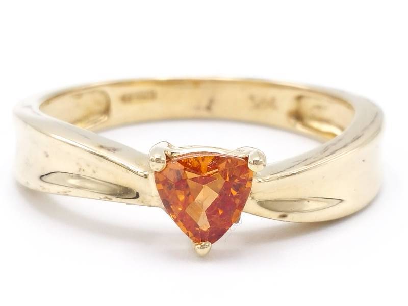 Ladies Mandarin Orange Garnet Heart-Shaped Estate Ring in 14k Yellow Gold