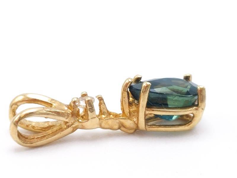 Blue Green Color Change Sapphire and Diamond Estate Pendant in 14k Yellow Gold