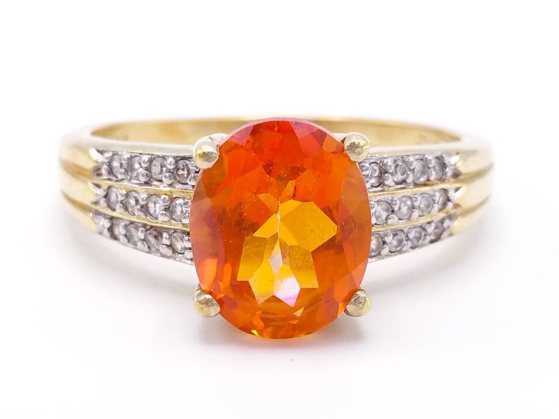 Beautiful and Bold Orange Ladies Estate Ring in Gold over Sterling Silver