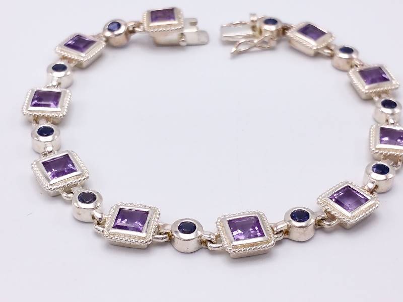 Ladies Amethyst and Sapphire Estate Bracelet in Sterling Silver