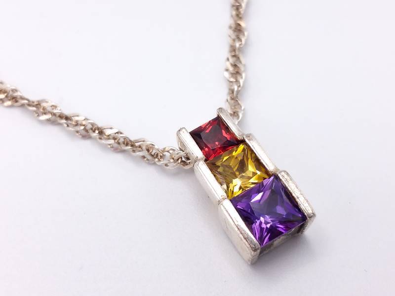 Beautiful Garnet, Citrine, and Amethyst Estate Necklace in Sterling Silver