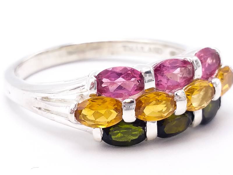Ladies Garnet, Citrine, and Peridot Estate Ring in Sterling Silver