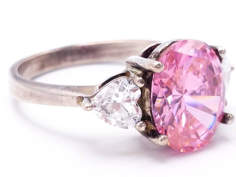 Ladies Pink and White Stone Ring in Sterling Silver