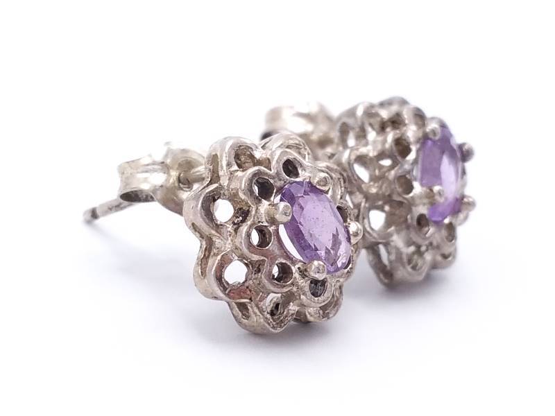 Ladies Amethyst Estate Earrings in Sterling Silver