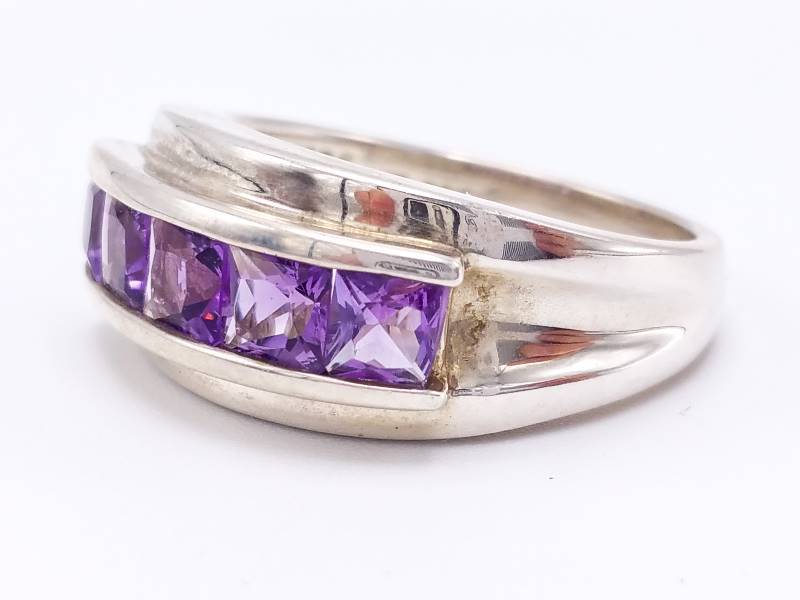 Beautiful Channel Set Amethyst Estate Ring in Sterling Silver