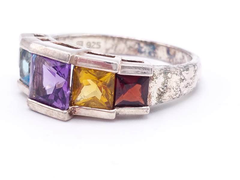 Multi-Gem Ladies Estate Ring in Sterling Silver