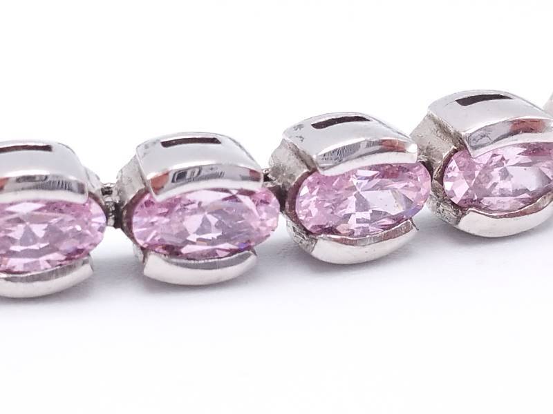 Ladies Pink Stone Estate Bracelet in Sterling Silver