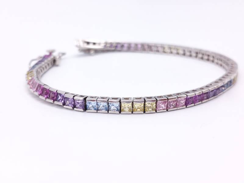 Great Looking Multi-Gemstone Rainbow Estate Bracelet in Sterling Silver