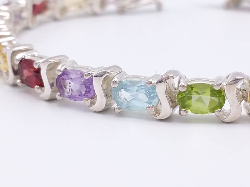Stunning Multi-Gem Ladies Estate Bracelet in Sterling Silver
