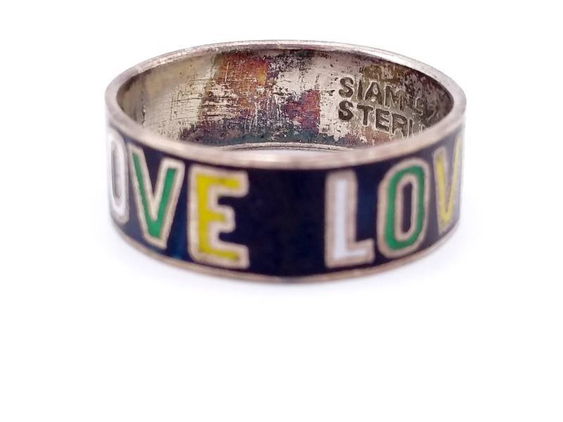 Enamaled LOVE LOVE LOVE Ring in Sterling Silver