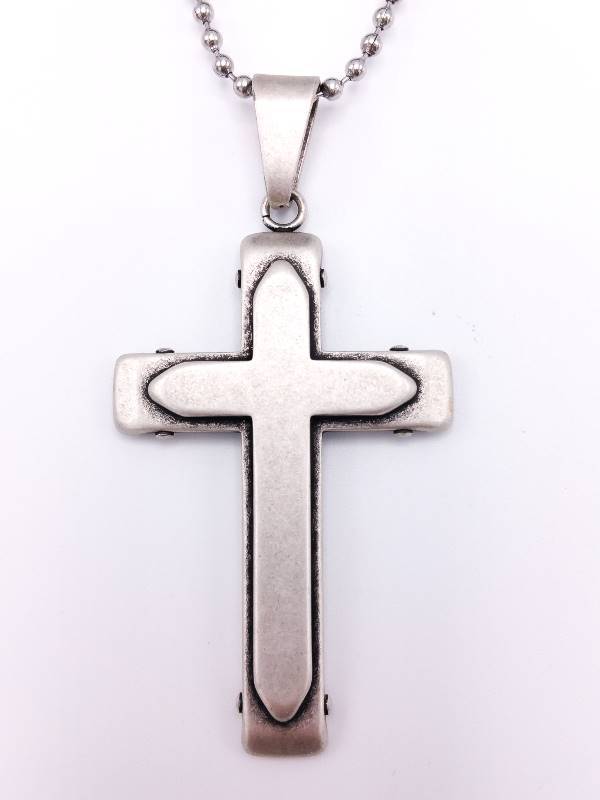 Mens Creed Brand Stainless Steel Cross and 24 Chain New