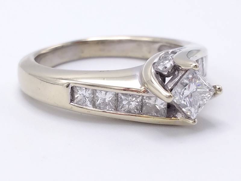 Gorgeous Designer Styled 1.25CT Princess Cut Diamond Estate Ring in 14k White Gold