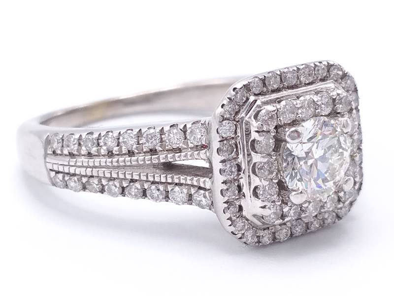 Dazzling Brilliant 1.25CT Round Diamond Double Halo Estate Ring in 14k White Gold
