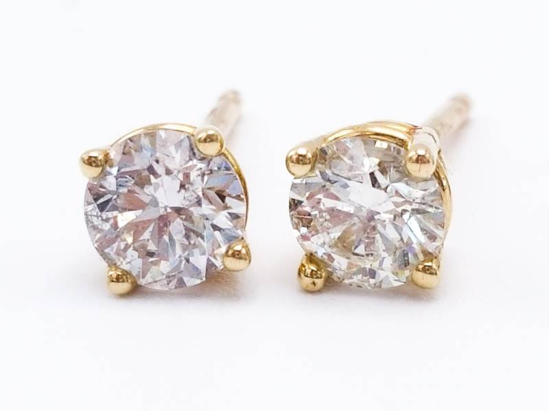 Gorgeous Pair of 12 Carat Diamond Stud Earrings in 14k Yellow Gold