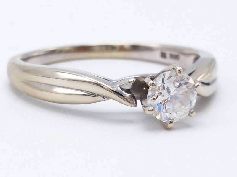 Beautiful Tiffany Styled Diamond Solitaire Estate Ring in 14k White Gold