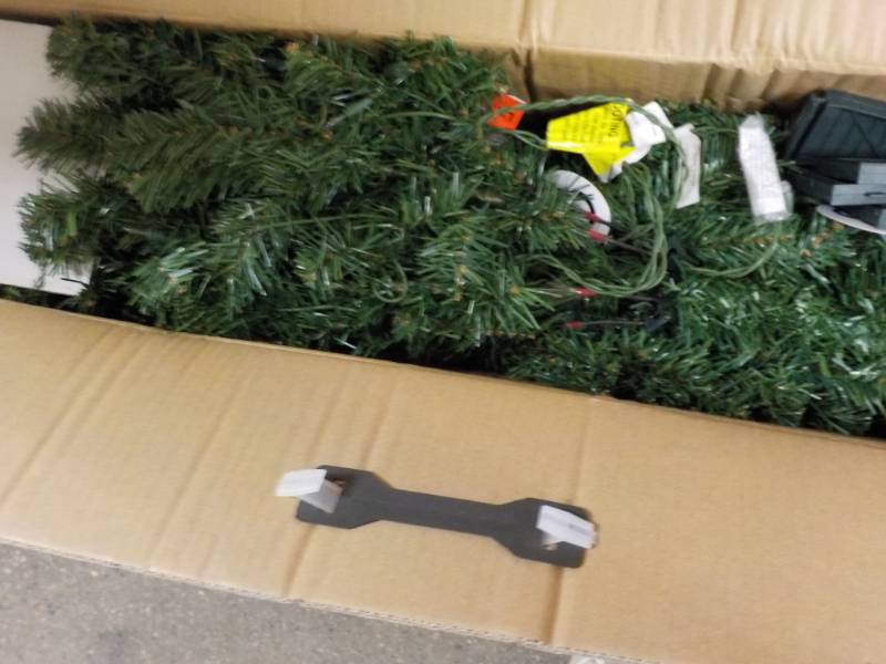 lot 100 image: 5 ft Pre Lit Wood Trail Pine Tree...