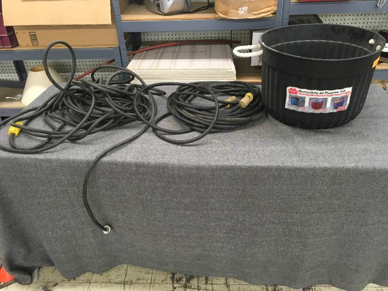 lot 51 image: Extension Cords & Heavy Duty All Purpose Tub