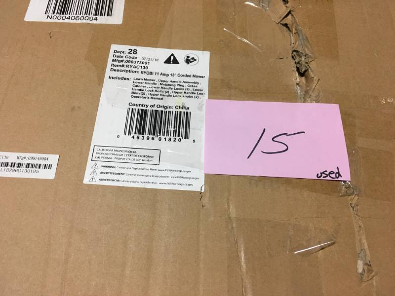 lot 15 image: RYOBI 13 in. 11 Amp Corded Electric Walk Behind Push Mower  USED