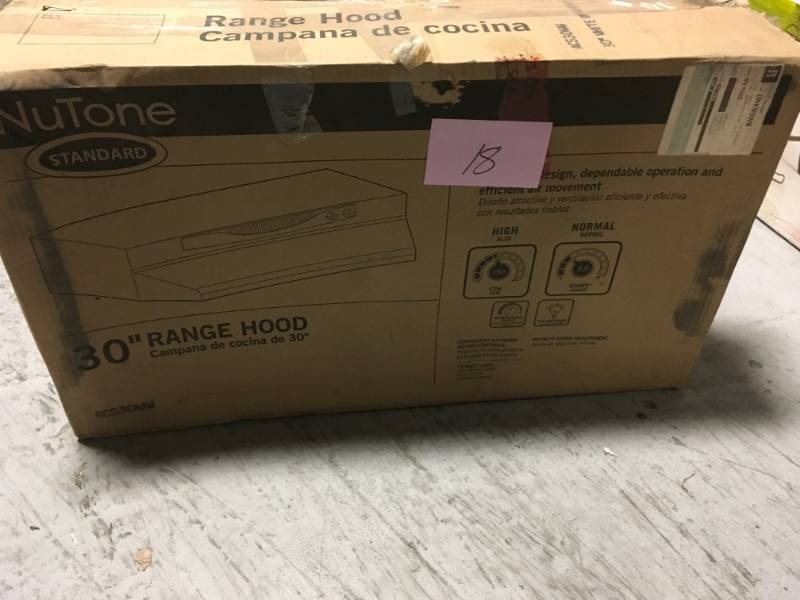 lot 18 image: NuTone ACS Series 30 in. Convertible Under Cabinet Range Hood with Light in White- not used