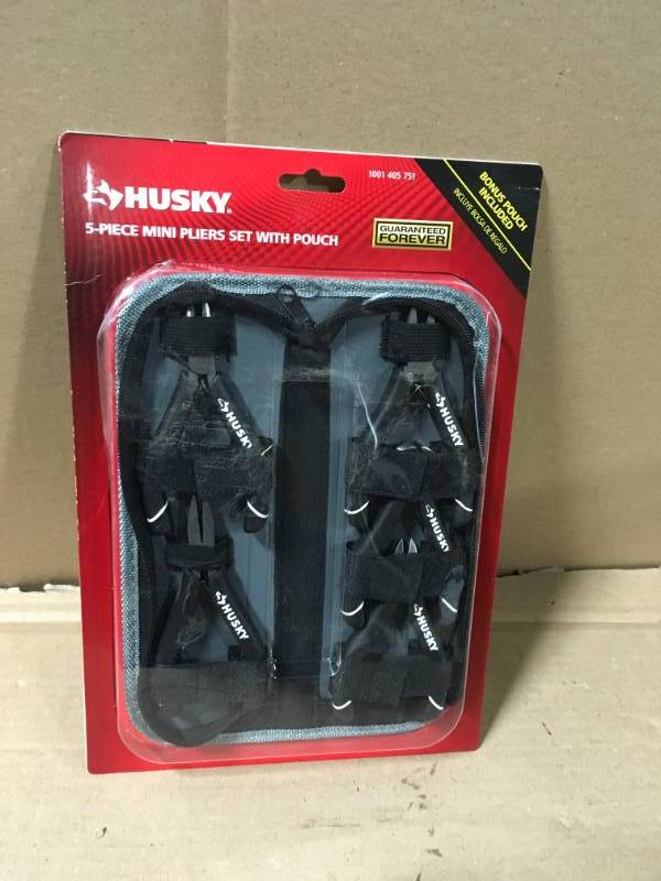 lot 63 image: Husky 5-Piece Mini Pliers Set With Bonus Pouch 1001405751