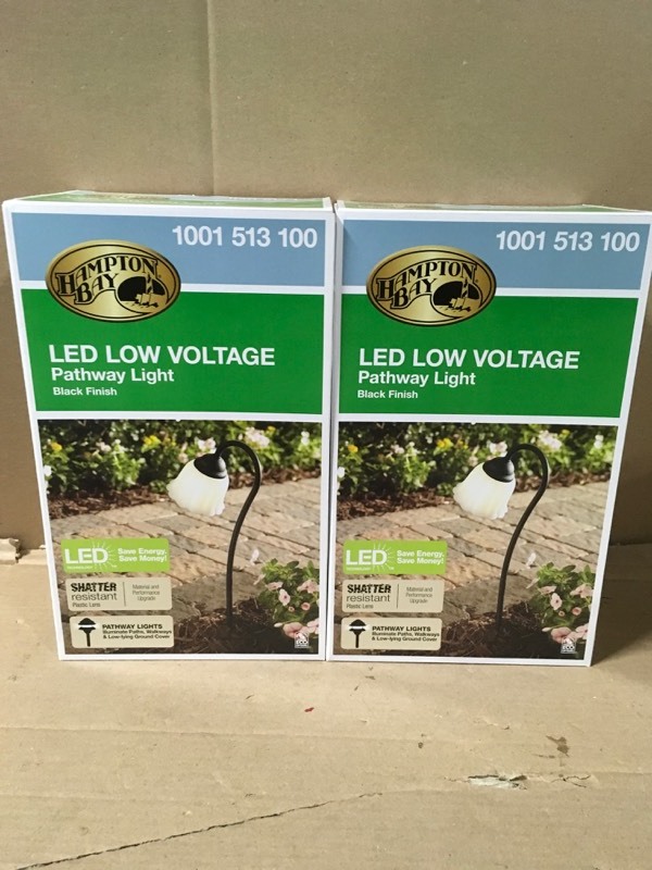 lot 93 image: (Lot of 2) Hampton Bay Low-Voltage Black Outdoor Integrated LED Black Landscape Path Light with White Tulip Shade