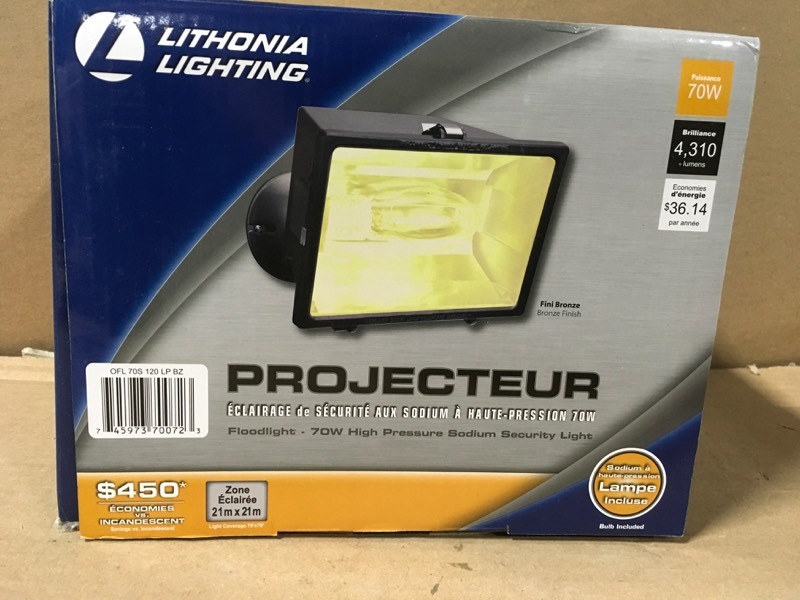 lot 106 image: Lithonia Lighting OFL 70S 120 LP BZ Bronze High Pressure Sodium- good condition