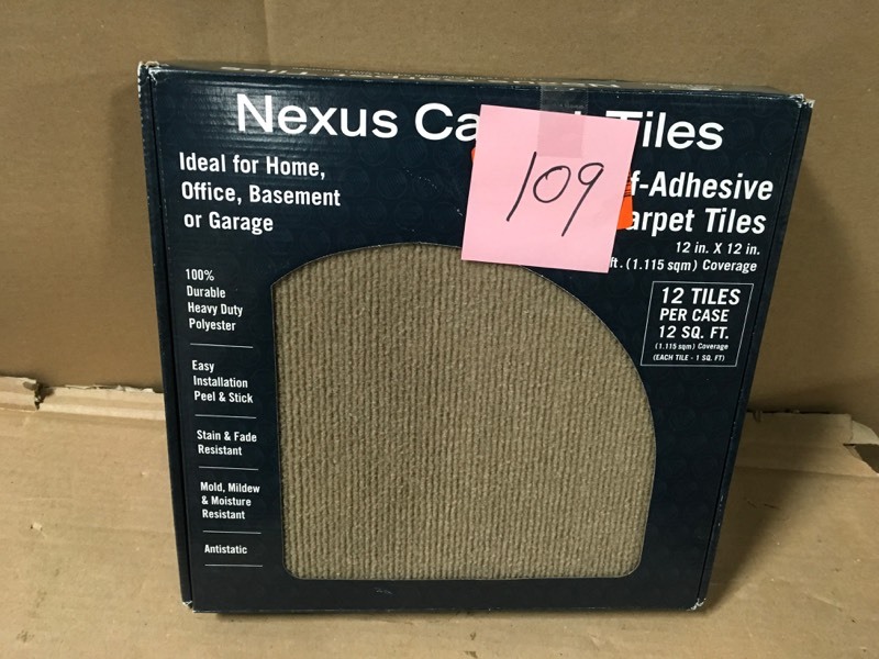 lot 109 image: Achim Nexus Tan 12 in. x 12 in. Peel and Stick Carpet Tiles (12 TilesCase)- not used