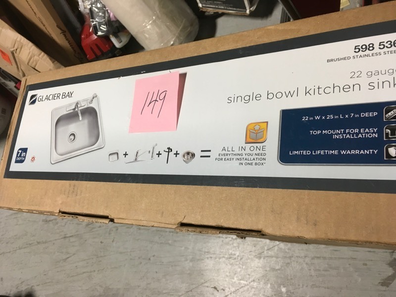 lot 149 image: Glacier Bay All-in-One Drop-In Stainless Steel 25 in. 4-Hole Single Bowl Kitchen Sink &nbspin good condition
