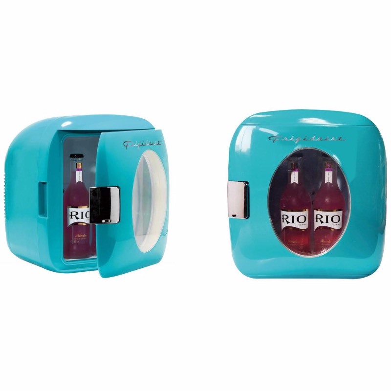 lot 51 image: Frigidaire 12 Can Mini Retro Beverage Cooler in Turquoise- missing pcs