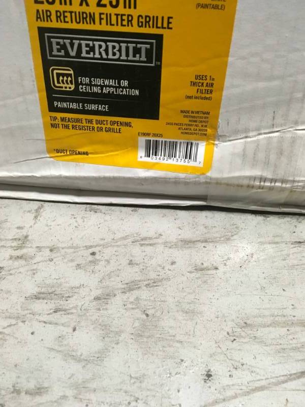 lot 28 image: Everbilt 20 in. x 25 in. White Return Air Filter Grille- not used