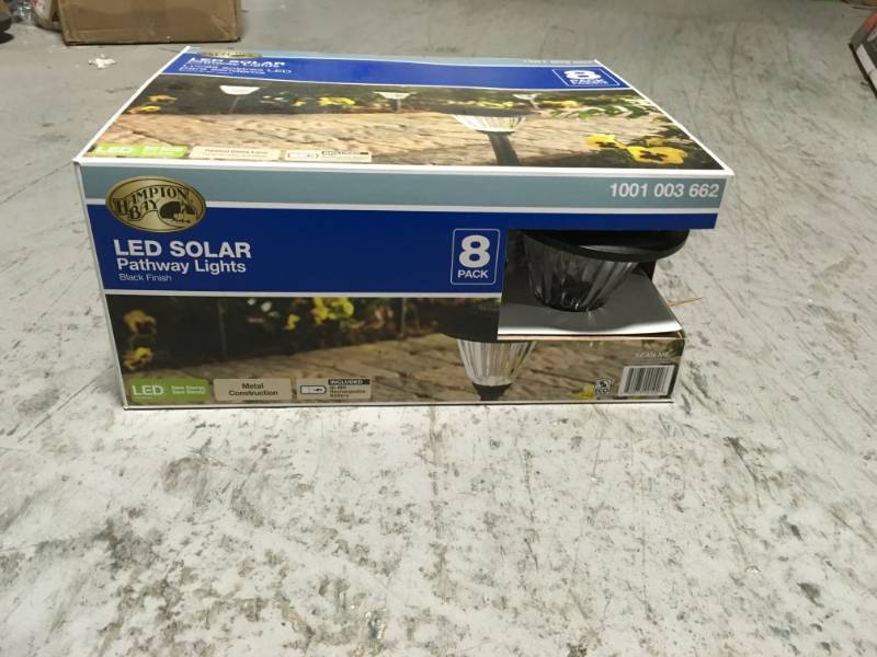 lot 31 image: Hampton Bay Solar Black Outdoor Integrated LED Landscape Path Light with Ribbed Pattern Glass Lens (8-Pack)