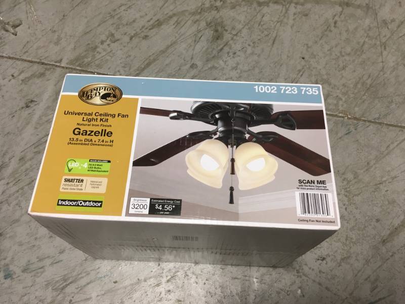 lot 42 image: Hampton Bay Gazelle 4-Light LED Ceiling Fan Light Kit- not used